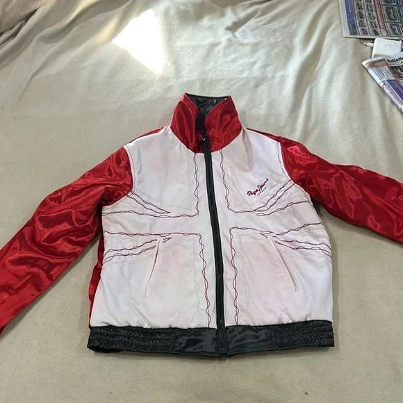 Vintage 1990s Reversible Pepe Jeans Jacket Size M. Red, White & Charcoal Gray. - Picture 8 of 16